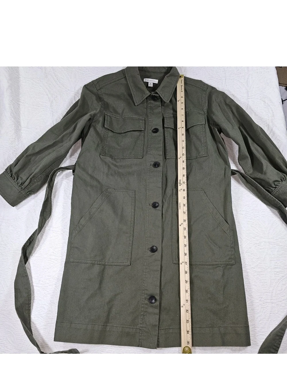 Utility Military Mini Dress Womens Olive Green Belted Button Pockets Cotton M